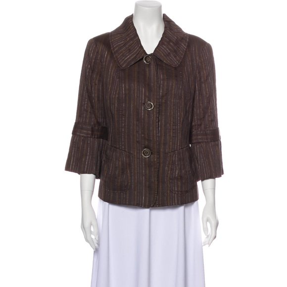 Womens Size 6 Lafayette 148 New York Linen Silk Blend Striped Blazer Jacket - Picture 1 of 6